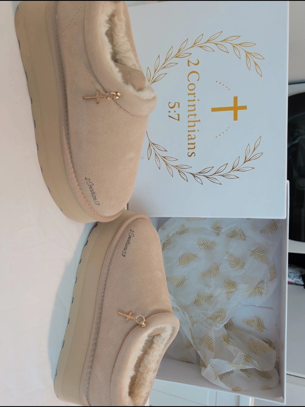 2 Corinthians Fleece-Lined Slip-On Clog in Beige